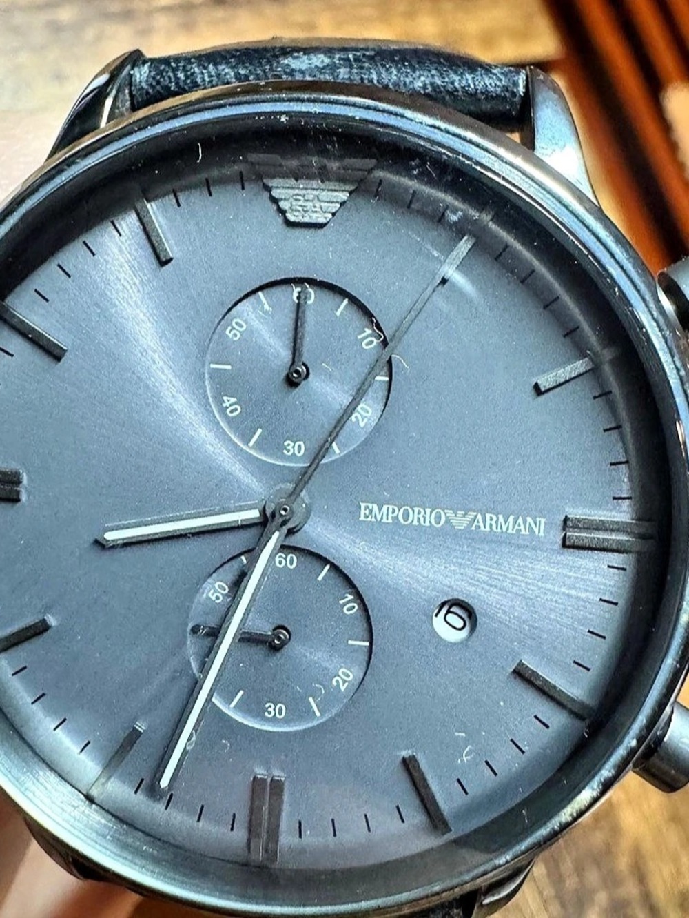 Emporio Armani AR-0988 Chronograph Watch in Black & Silver